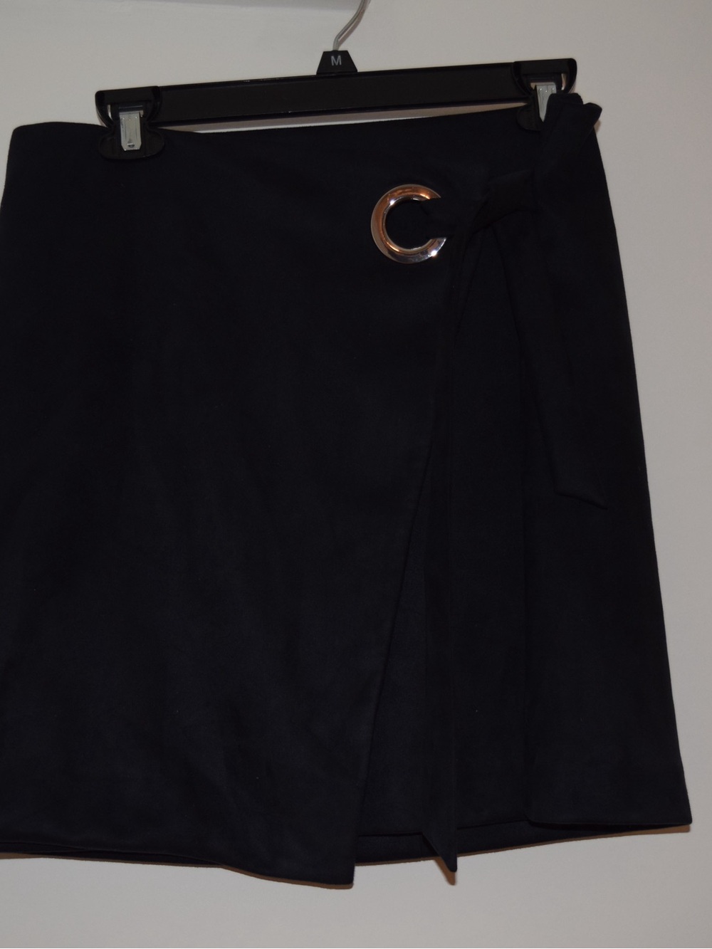 LOFT Black Faux Suede Grommet Wrap Skirt Size 8 | Asymmetrical Tie Front